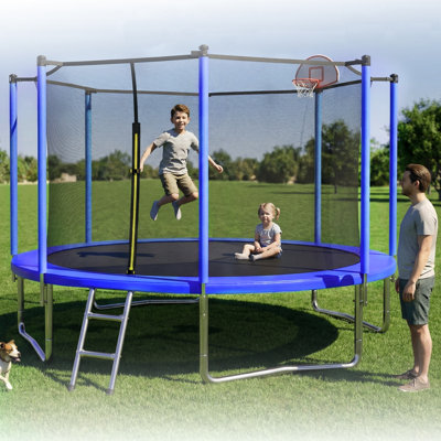 Trampoline pour enfants et adultes avec panier et ballon de basketball, trampolines récréatives avec enceinte sécuritaire pour l'extérieur