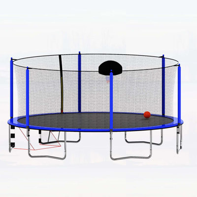 16FT Trampoline with Basketball Hoop, Pump, Ladder, and Soccer Goal for Ultimate Fun and Safety