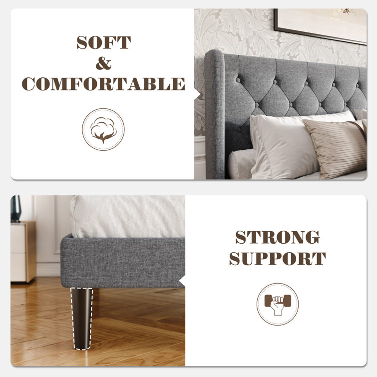 Hilbert Upholstered Low Profile Platform Bed Frame with Headboard