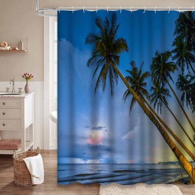 Cocotiers, plage tropicale, nuit d'été, éclairs, nuages dramatiques avec 12 crochets