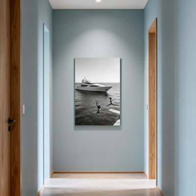 Abstract Luxury Yacht Jumping Divers Ocean Scene