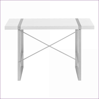 Desks, Industrial Modern 49”L Computer Desk | Brown Laminate Top | Black Metal Legs | Brown | Particle Board