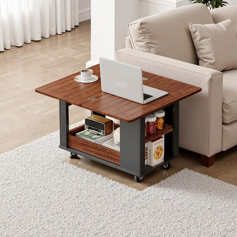 Table basse / table d'appoint moderne 27,6 po avec plateau pliable et roulettes (table incluse seulement), Noir