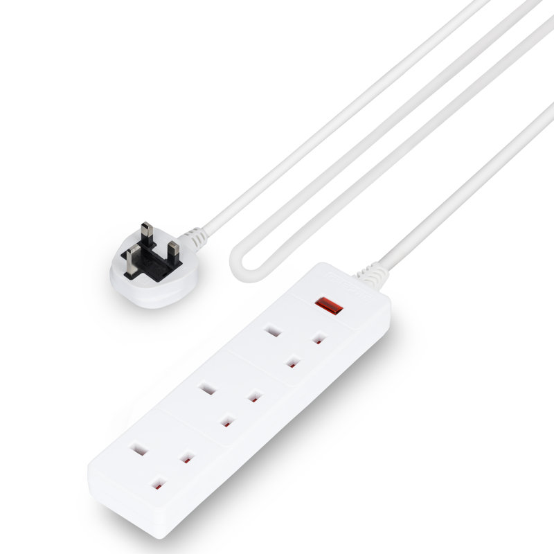 GEEPAS 3 Gang Extension Lead, 10M Cable Heavy Duty UK Plug, 12.5cm H x 14.5cm W x 323.5cm D