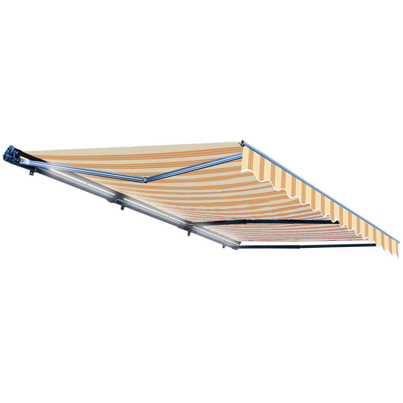 Semi-Cassette Patio Awning with LED Lights - Moroccan Collection , Multistripe Yellow, 16' W x 10' D