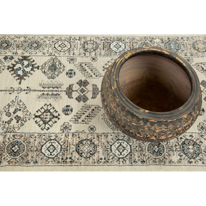 Ostergren Collection Beige/Brown/Blue Transitional Oriental Area Rug, Rectangle 9'5" x 13'