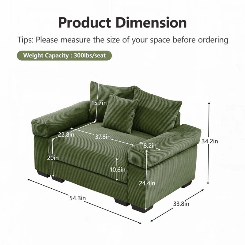 Fauteuil club 54,3 po, Velours côtelé vert