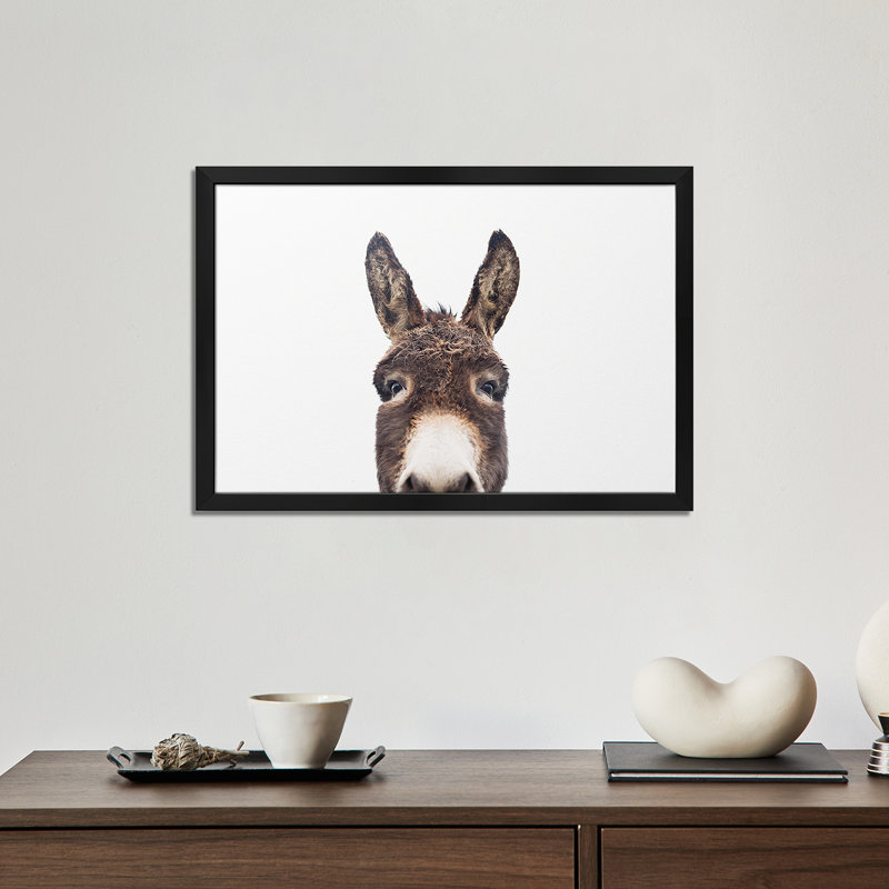 «Peeking Donkey», affiche encadrée de qualité supérieure par Sissi & Seb, H 16 po x l 24 po