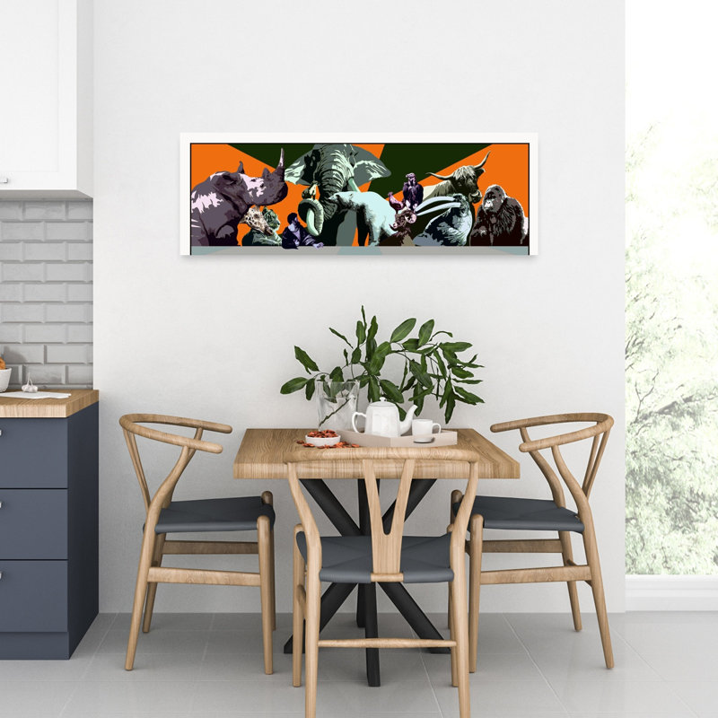 Art mural contemporain abstrait avec divers animaux, H 36 po x l 12 po