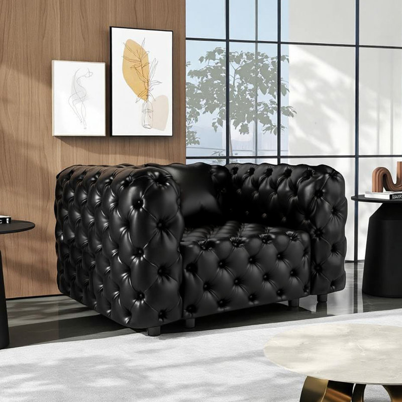 Canapé modulaire en cuir Chesterfield, 1 Seat, Black