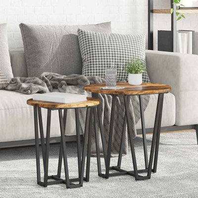  Side Table Set 2 Pcs Old Wood And Black 50 X 50 X 50.5 Cm