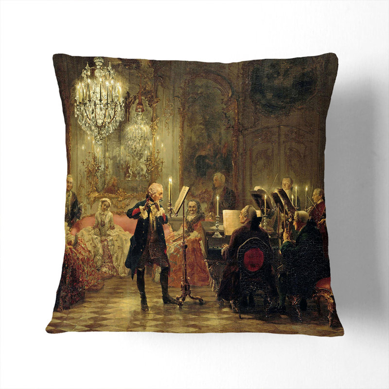 Frederick Playing The Flute Square Throw Cushion, 55cm H x 55cm W x 20cm D, White