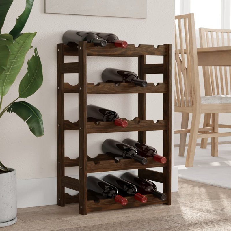Najmul 20 Bottle Solid Wood Floor Wine Bottle Rack in, Brown