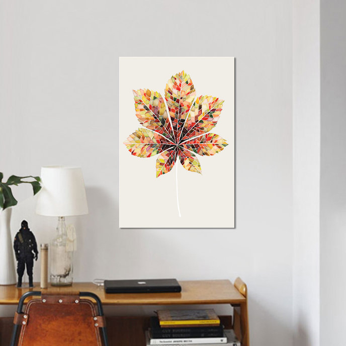 « automne mosaic leaf feuille iv », reproduction d’impression sur toile, H 60 po x l 40po x P 1,5 po, Toile avec cadre noir