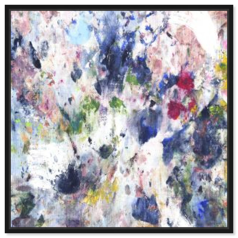 Abstrait Van Gogh Vibes, bleu moderne et contemporain - impression sur toile, Cadre flottant noir, H 12 po x l 12 po