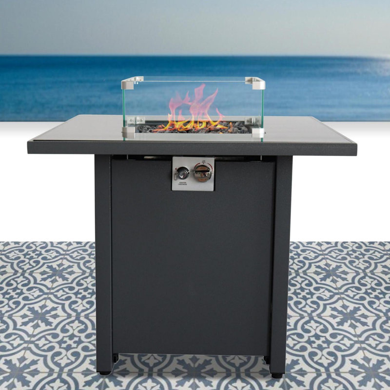 25" H x 30" W Steel Outdoor Fire Pit Table with Lid