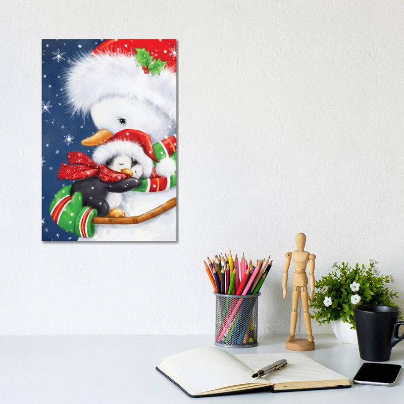 Snowman Hug by MAKIKO - Wrapped Canvas Print, 20.32 cm H x 30.48 cm W