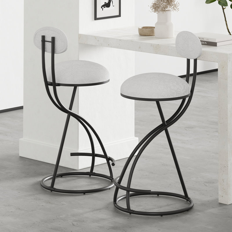 Ensemble de 2 tabourets de bar ronds à imprimé en métal pour îlot de cuisine et tabourets de comptoir de salle à manger