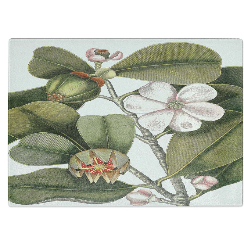 Tempered Glass Balsam Tree Flowers Chopping Board, 28.5 cm W x 20 cm L
