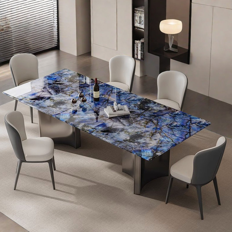 Modern Luxury Microlite Stone Dining Table Sets, 29.5"H x 63"L x 31.4"W