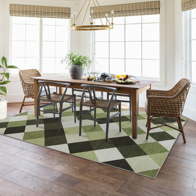 Machine Washable Plaid Runner Rug for Hallway, Kitchen, Bedroom, Living Room, 2x6, Navy & White, Abstract Geometric Design
