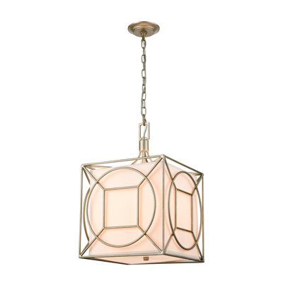 Luminaire suspendu carré à 3 lumières de 14 po de large Shaftbury - argent antique