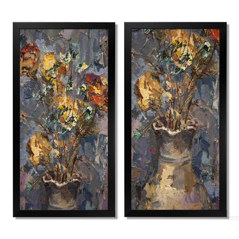 Ensemble de 2 impressions sur toile - Nature morte rétro, 20" H x 24" W x 1" D, Cadre photo noir