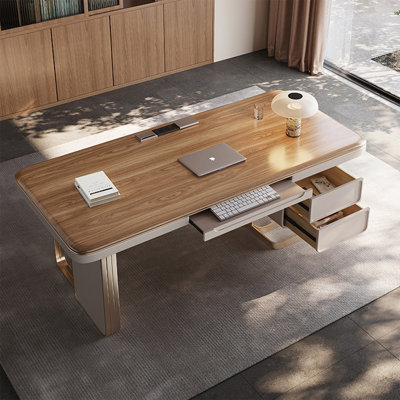 Walnut Rectangular Manufactured Wood Executive desk with drawers desk