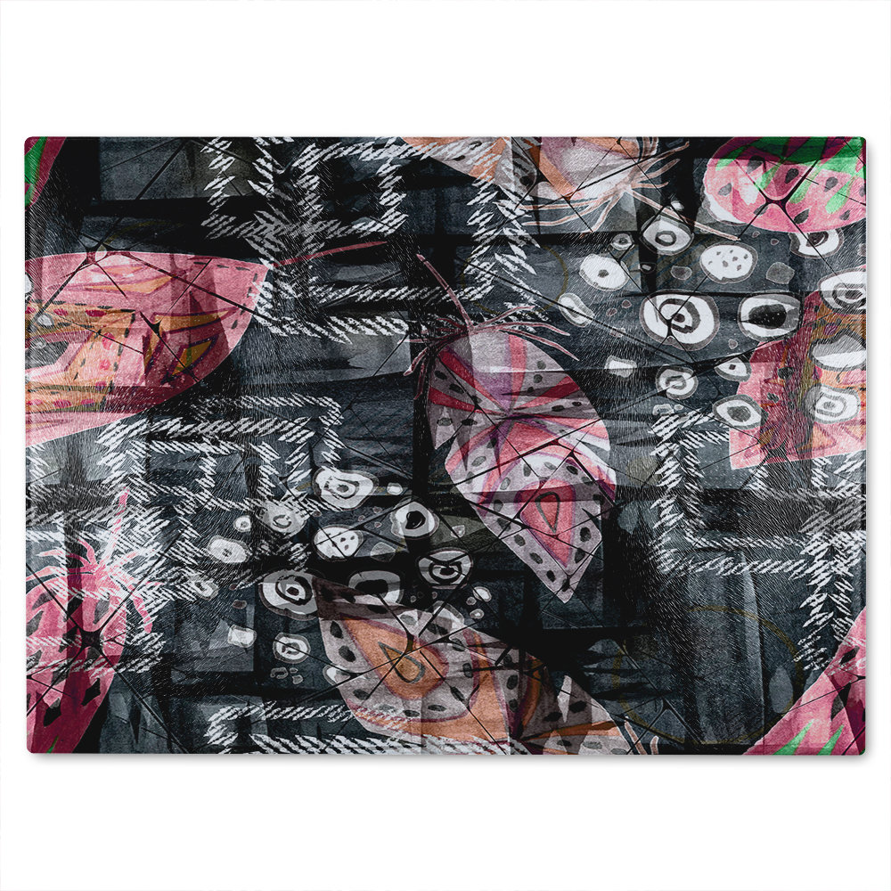 Boho Pattern With Feathers Glass Chopping Board