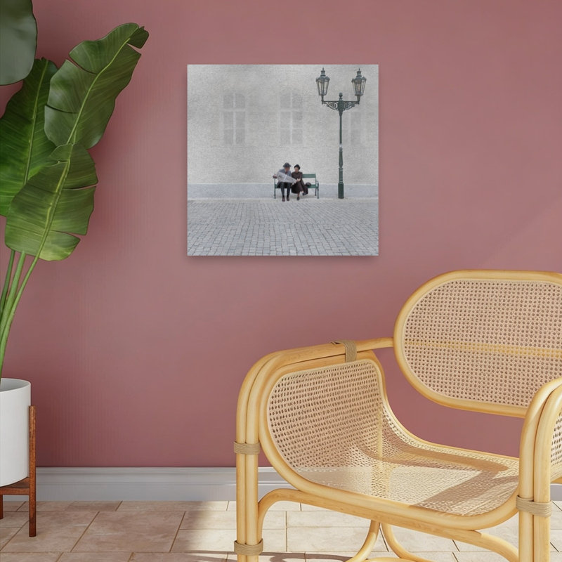 Quiet City Bench Moment Classic Peaceful Retro City Wall Art Print 1 Piece Wrapped Canvas Wall Art, 45.72cm H x 45.72cm W