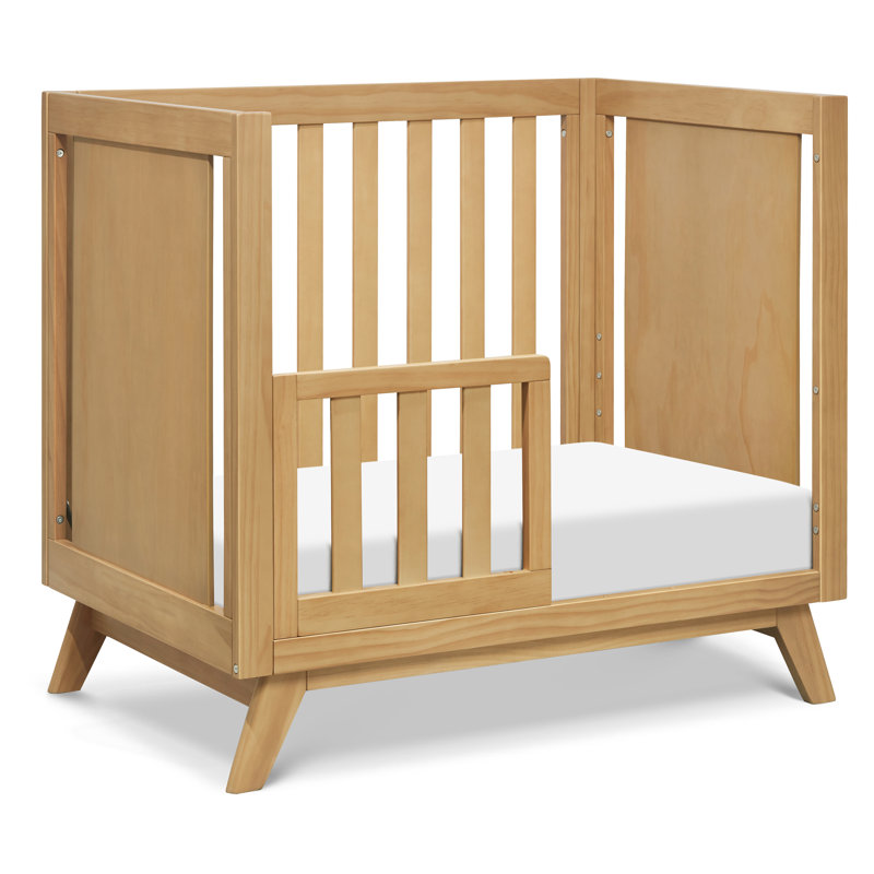 Honey Wood Mid-Century Modern Convertible Mini Crib