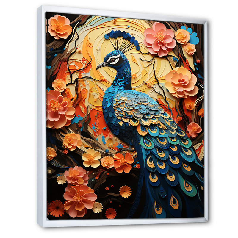 Benedito Peacock Collage, impression sur toile encadrée, H 44 po x l 34 po x P 1,5 po, Cadre flottant blanc