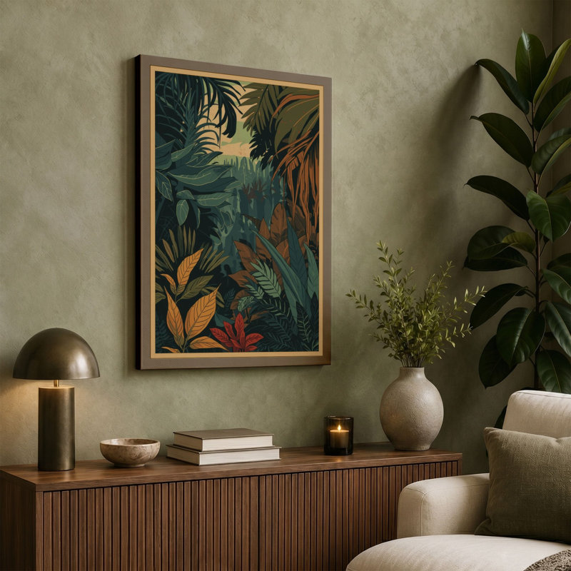 Jungle Canopy Tropical - Wrapped Canvas, 30x20 - 76.2 x 50.8 cm, Taupe Border
