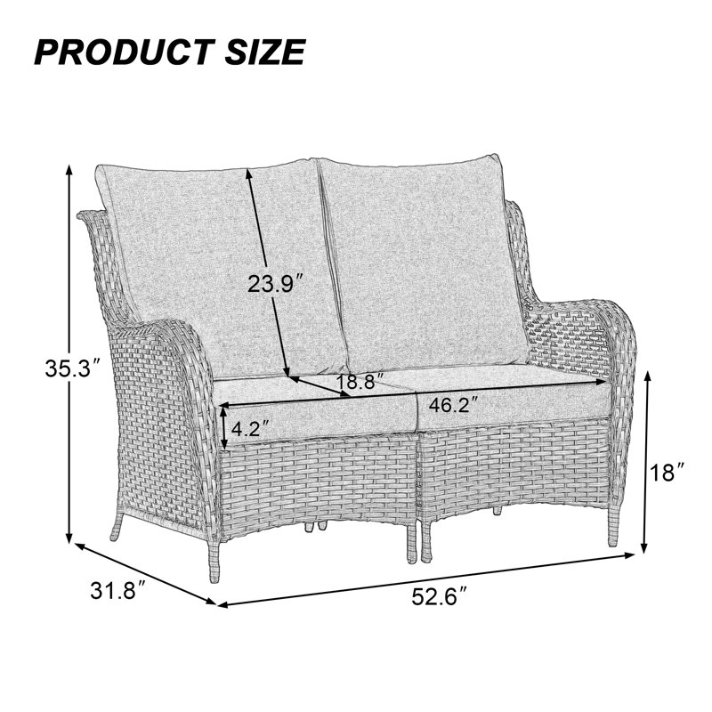 Causeuse d'extérieur en osier - Deux fauteuils simples combinés, Gris foncé, Brun grisâtre