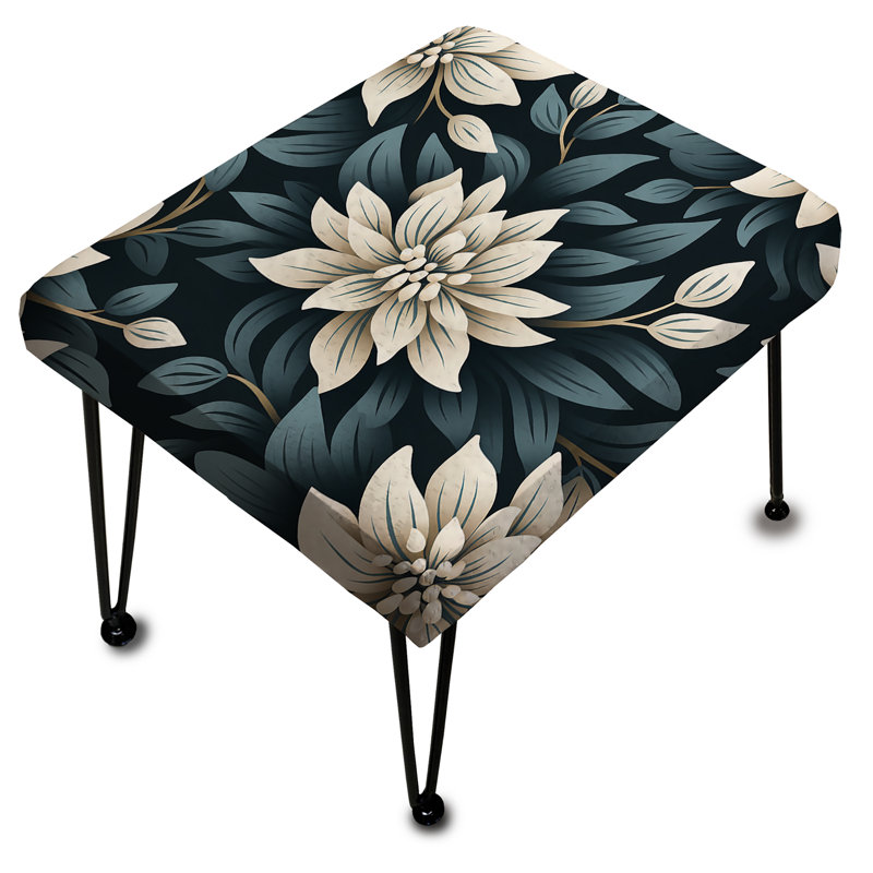 Monochrome Essence - Floral Rectangle Ottoman