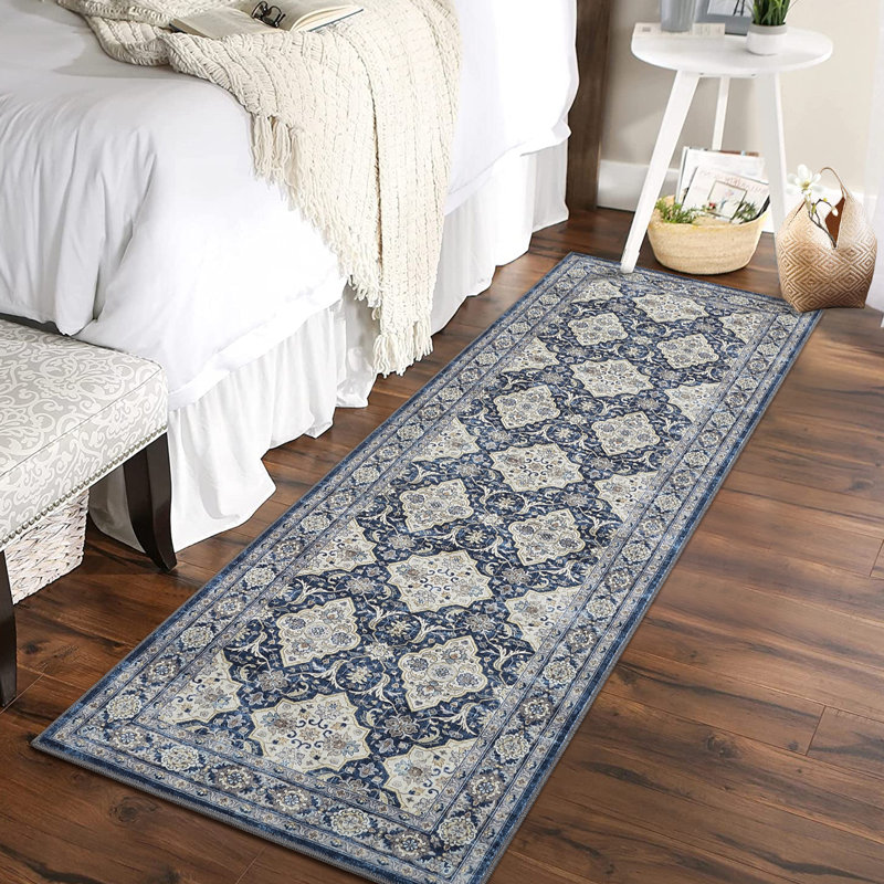 Machine Washable Rug with Rubber Backing for Living Room Oriental Non-Slip Dining Room Rug Easy-Cleaning Floor Carpet for Bedroom Office Playroom