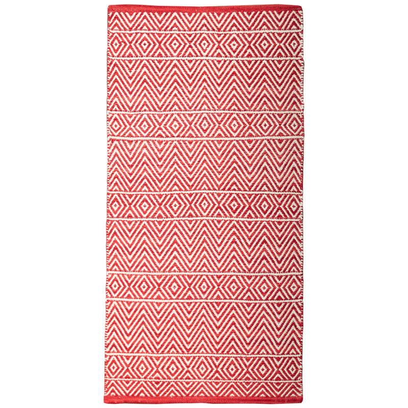 Tapis rouge en coton tissé à la main Shannock, Tapis de couloir 1 pi 10 po x 6 pi