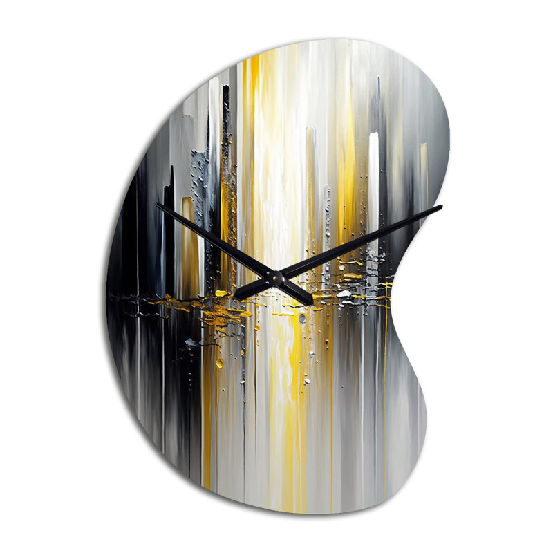 Abstrait géométrique noir et jaune II - horloge murale géométrique en forme unique, horloge murale moderne à forme libre
