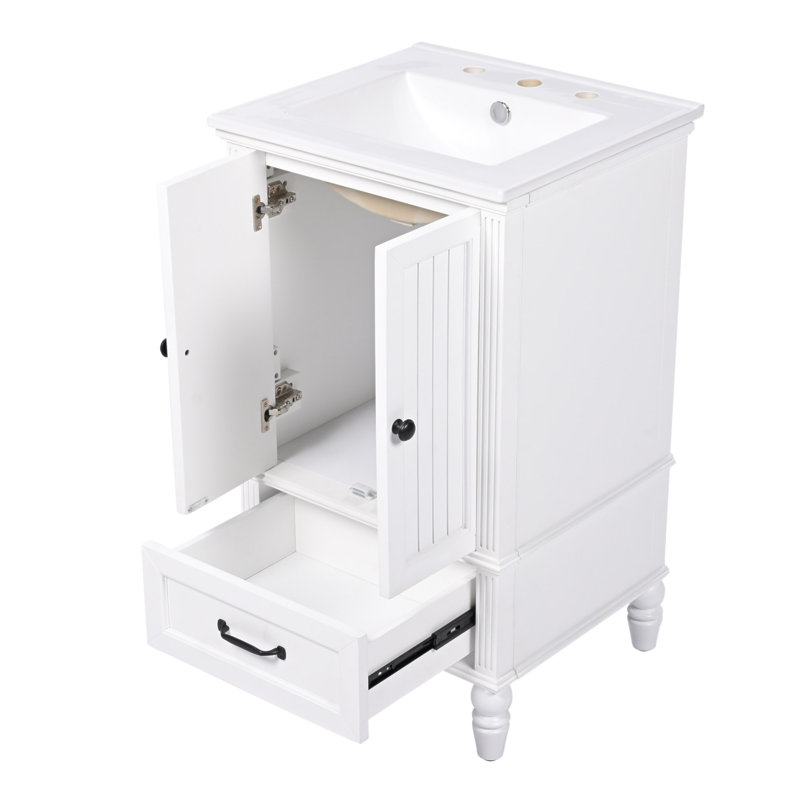 Meuble-lavabo de 20 pouces avec lavabo, armoire, tiroir, butoir de porte magnétique et patins réglables pour les salles de bain modernes