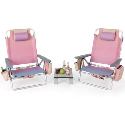  Ensemble de 2 chaises de plage pliantes à dossier repliable pour 5 personnes