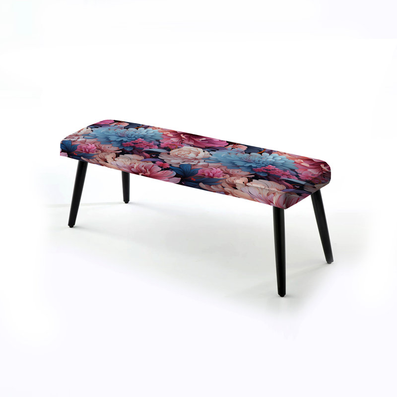 Purple And Pink Flowers Bloom - Floral Upholstered Black Bench