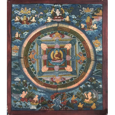 Mandala Thngka (Thangka sans brocart) | Or 24 carats, gouache et acrylique sur toile de coton