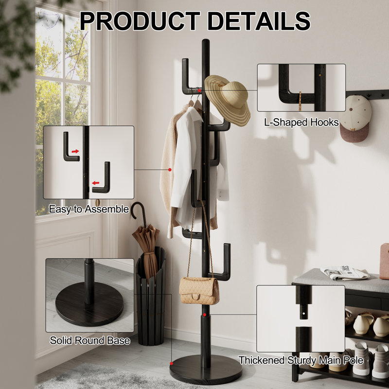 Casimir Cactus Solid Wood Coat Rack, Black