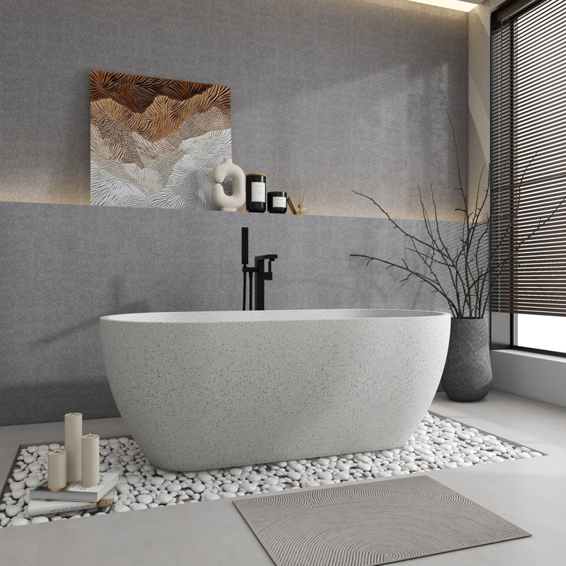 63'' X 31'' Freestanding Soaking Terrazzo Bathtub, Terrazzo White