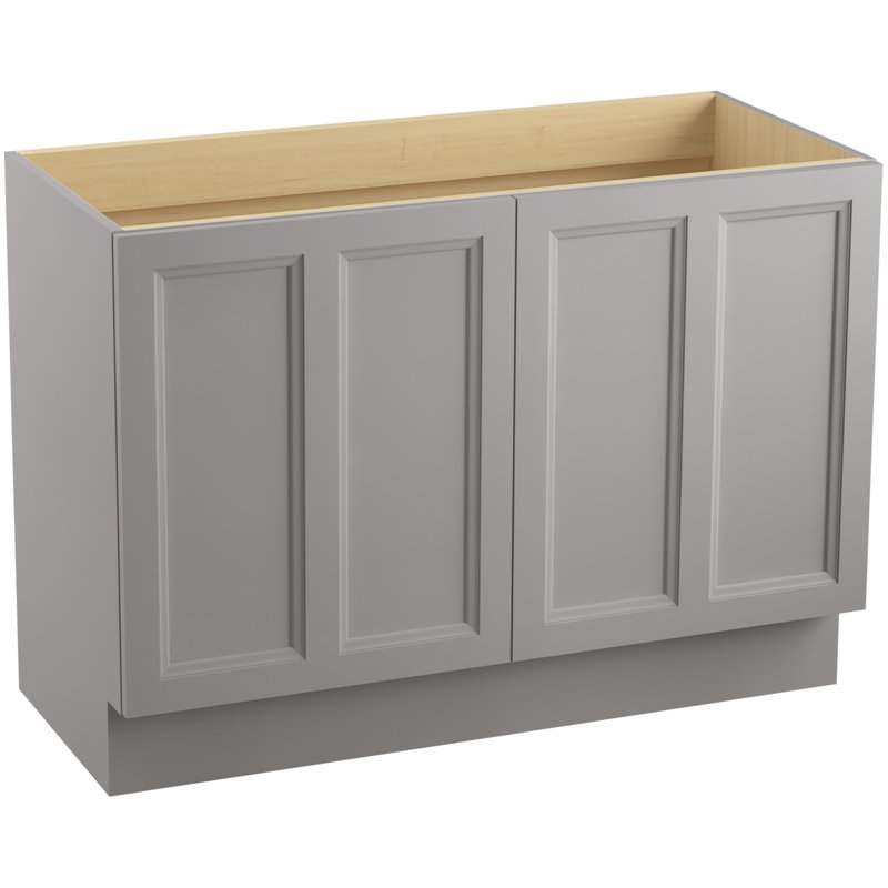 Base de meuble-lavabo 48 po damassé seulement avec coup de pied et 2 portes, Mohair gris
