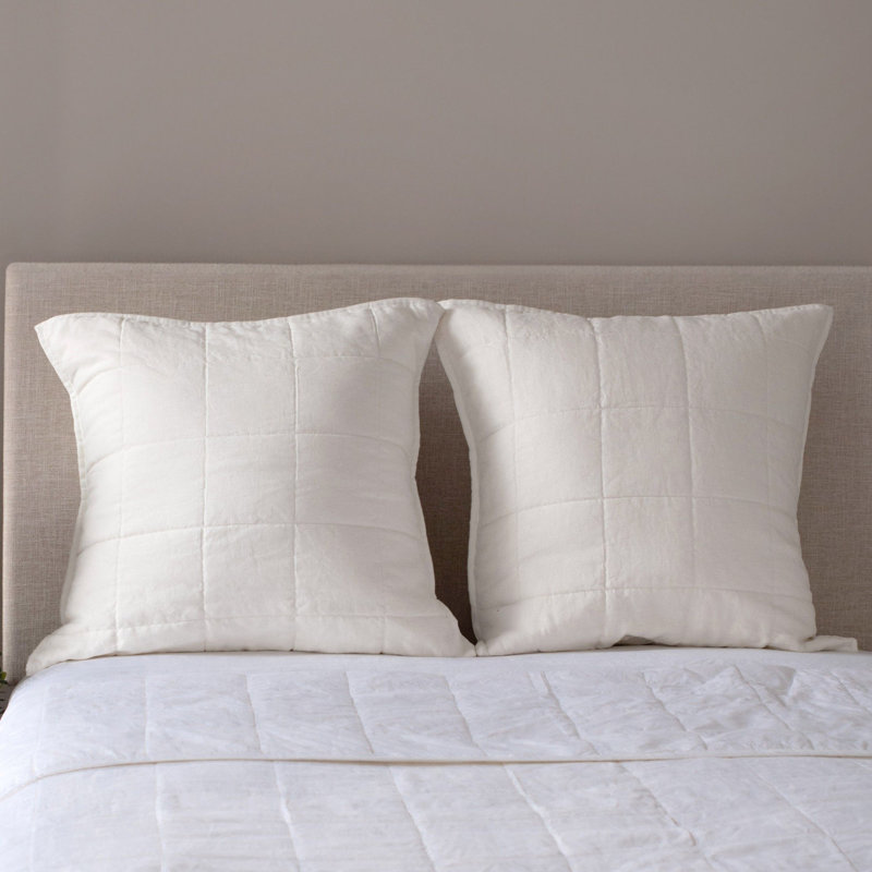 French Linen Box Stitch Quilted Euro Sham, Cream