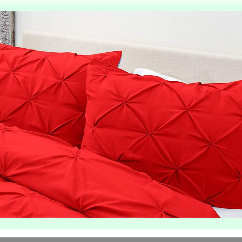 Luxury Red Pinch Pleated Pillow Shams - Set of 2 | 600 Thread Count Super Soft Standard Size 20" x 26" | Decorative Bed Pillow Covers