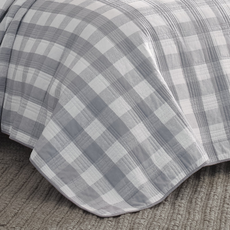 Ensemble de courtepointe réversible 100% coton Cooper, Courtepointe pour lit simple + 1 taie décorative , Gris clair