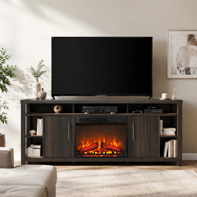 Electric Fireplace Insert, Ultra Thin Heater With Log Set & Realistic Flame, Remote Control With Timer, Overheating Protection