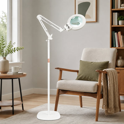 12X/30X Magnifying Floor Lamp with 11.2" Stable Base, 2-in-1 Real-Glass Magnifier and Light, Stepless Brightness and Color Modes plus Adjustable Height Arm for Repair, Sewing, Crafts or Workbench Use